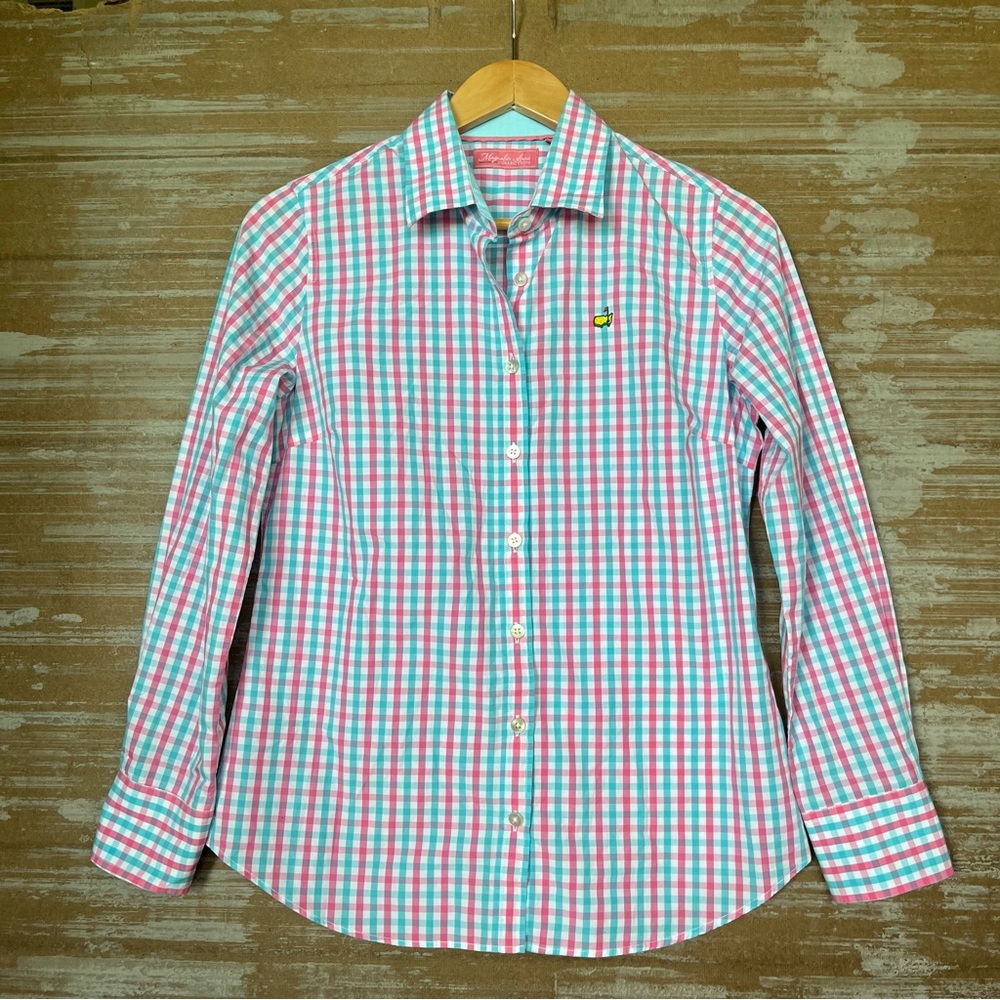 Magnolia Lane Masters Gingham Button Down Top Pink Blue Preppy Womens S